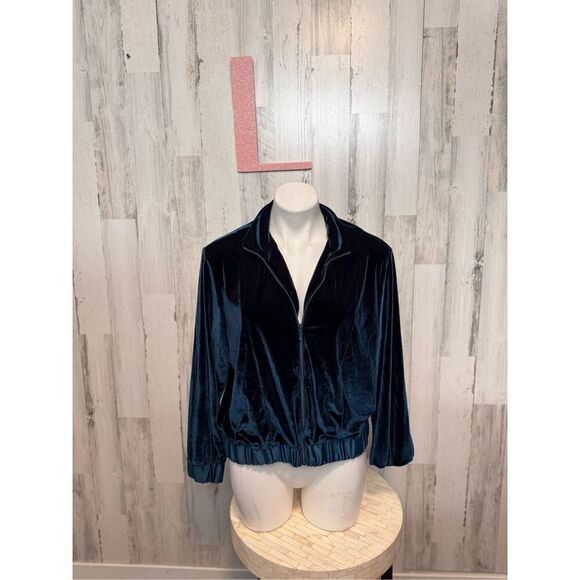 Coldwater Creek Green Velour Long Sleeve Zip-Up Sweater Jacket Women's Size PL - Picture 3 of 7